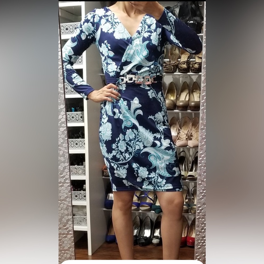 Faux wrap long sleeve dress